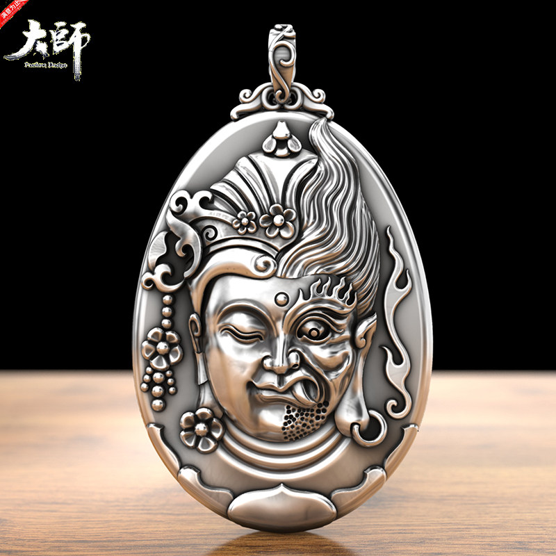 男女士纯银足银佛魔吊坠项链新款