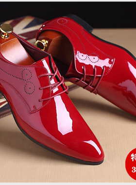 37-48 男士大码尖头皮鞋红色婚礼鞋46大号发型师47影楼拍照小码37