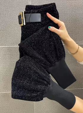 2025秋冬季新款灯芯绒裤子女宽松显瘦高腰加厚休闲萝卜束脚哈伦裤