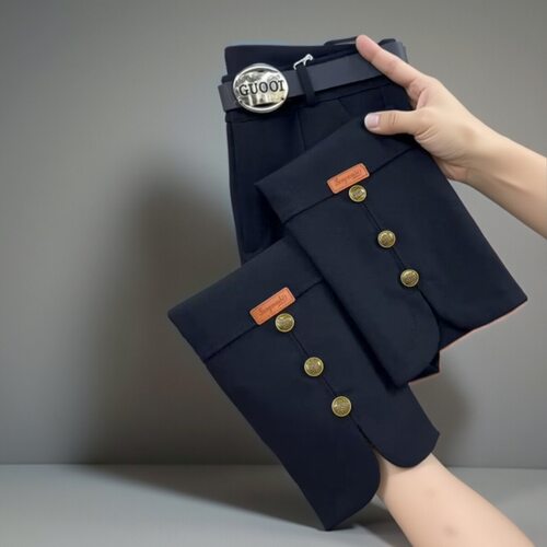 2025春季新款简约高腰四面弹时尚百搭烟管休闲裤显瘦后开叉西装裤