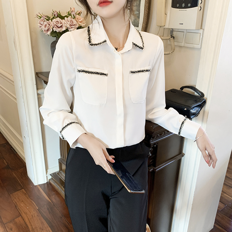 Chiffon Top Women's new year's spring dress new Korean mini shirt loose white Long Sleeve Shirt