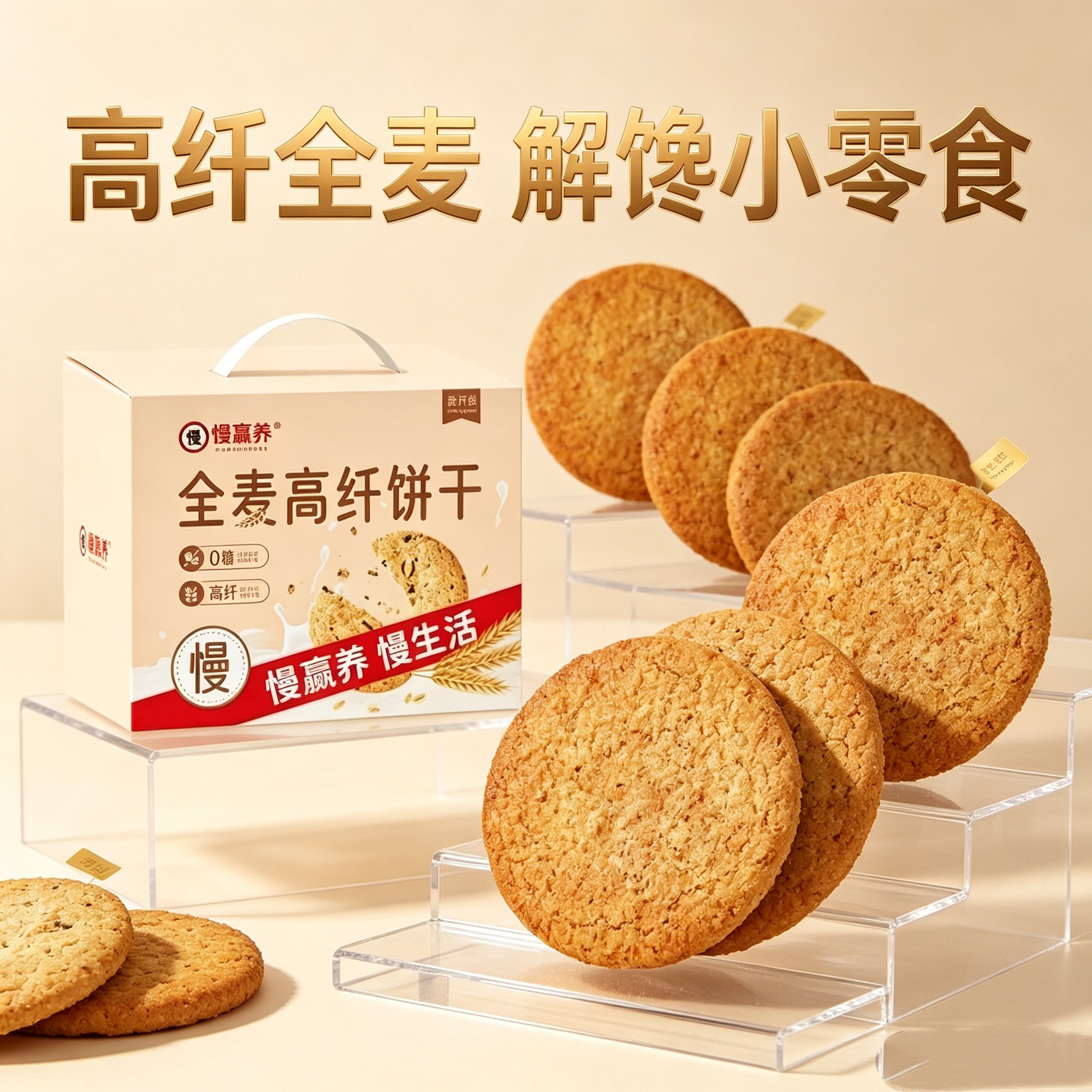 全麦饼干750克盒装慢赢养无糖食品粗粮食品高颜值爆款无糖饼干