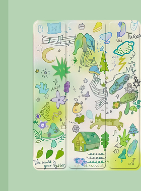 卡通绿色油画华为matepad11适用pro10.8/10.4英寸平板壳荣耀7三折x6保护套M6/M5青春版c5笔槽v6畅享2气囊10.1