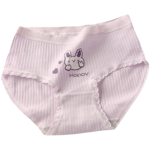 Нижнее белье, хлопковые антибактериальные милые штаны для школьников, мультяшные сиреневые японские тонкие трусы, средняя посадка, подходит для подростков