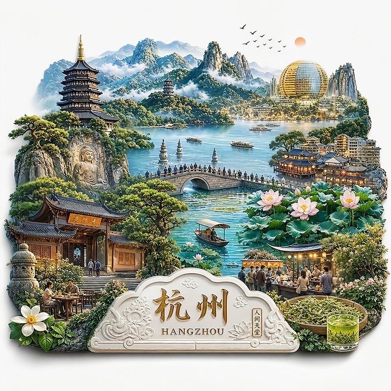浙江杭州景点金属冰箱磁贴旅游纪念礼物送朋友同学文创惊喜伴手礼