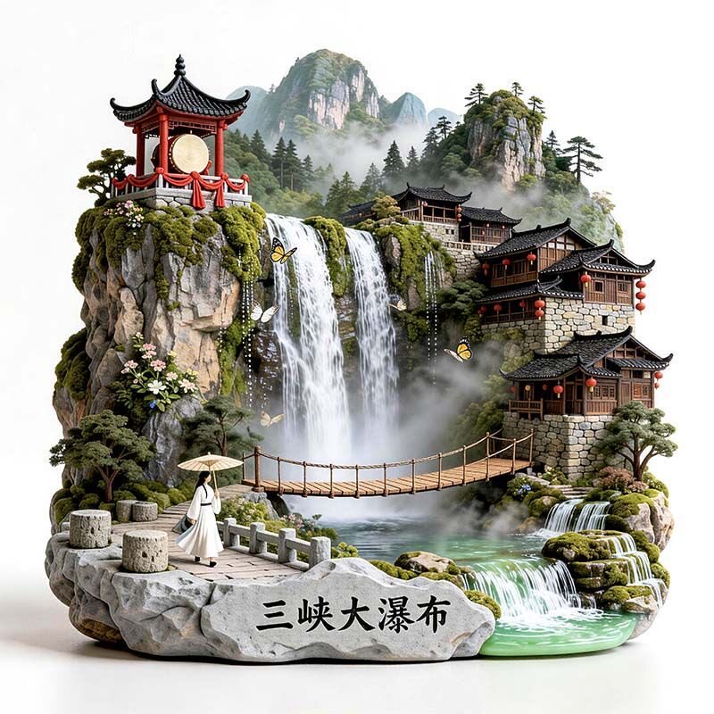【三峡大瀑布】金属浮雕地标景区文创合金磁吸装饰旅游纪念冰箱贴
