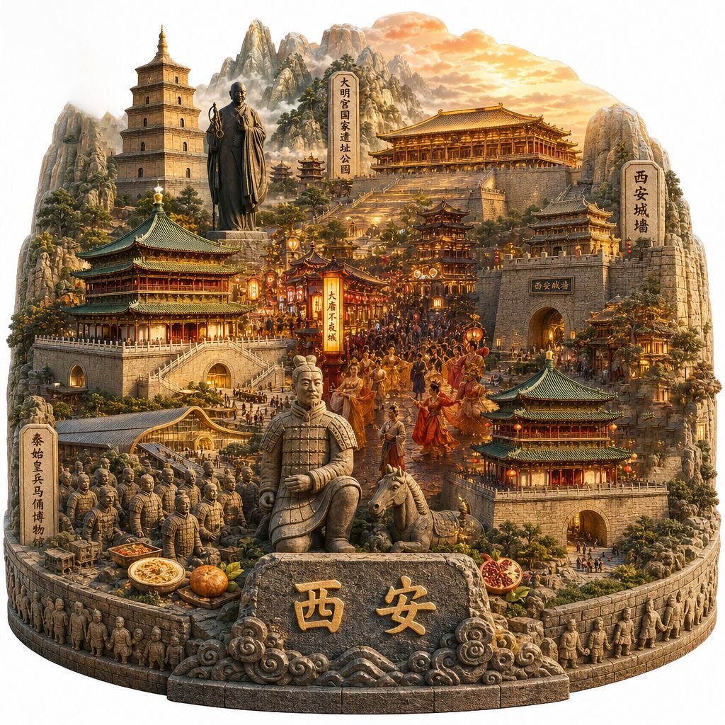 西安景点金属浮雕冰箱贴陕西旅游纪念品大唐不夜城文创伴手礼装饰