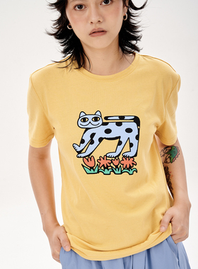 BornToChaos原创黄色插画正肩短袖圆领T恤卡通印花基础上衣经典