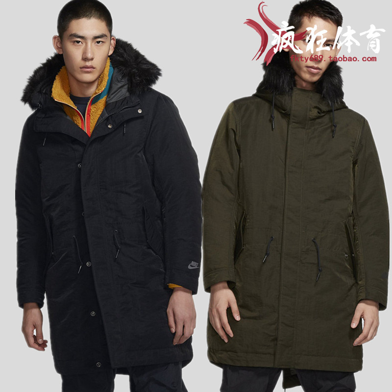 耐克男子中长款防风连帽羽绒服