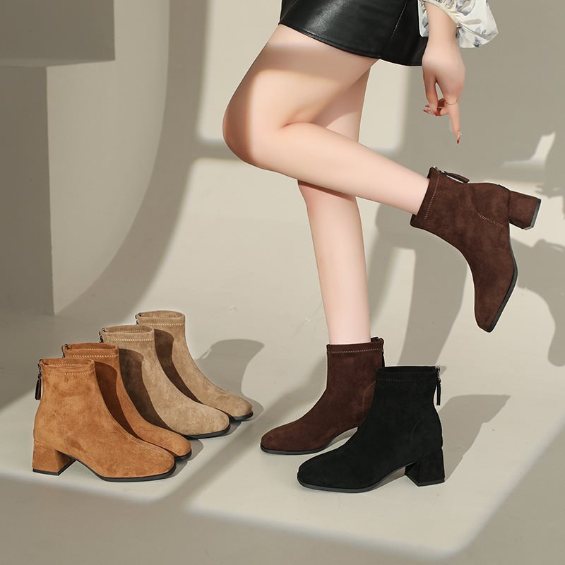 小码32女短靴绒面高跟法式新款秋