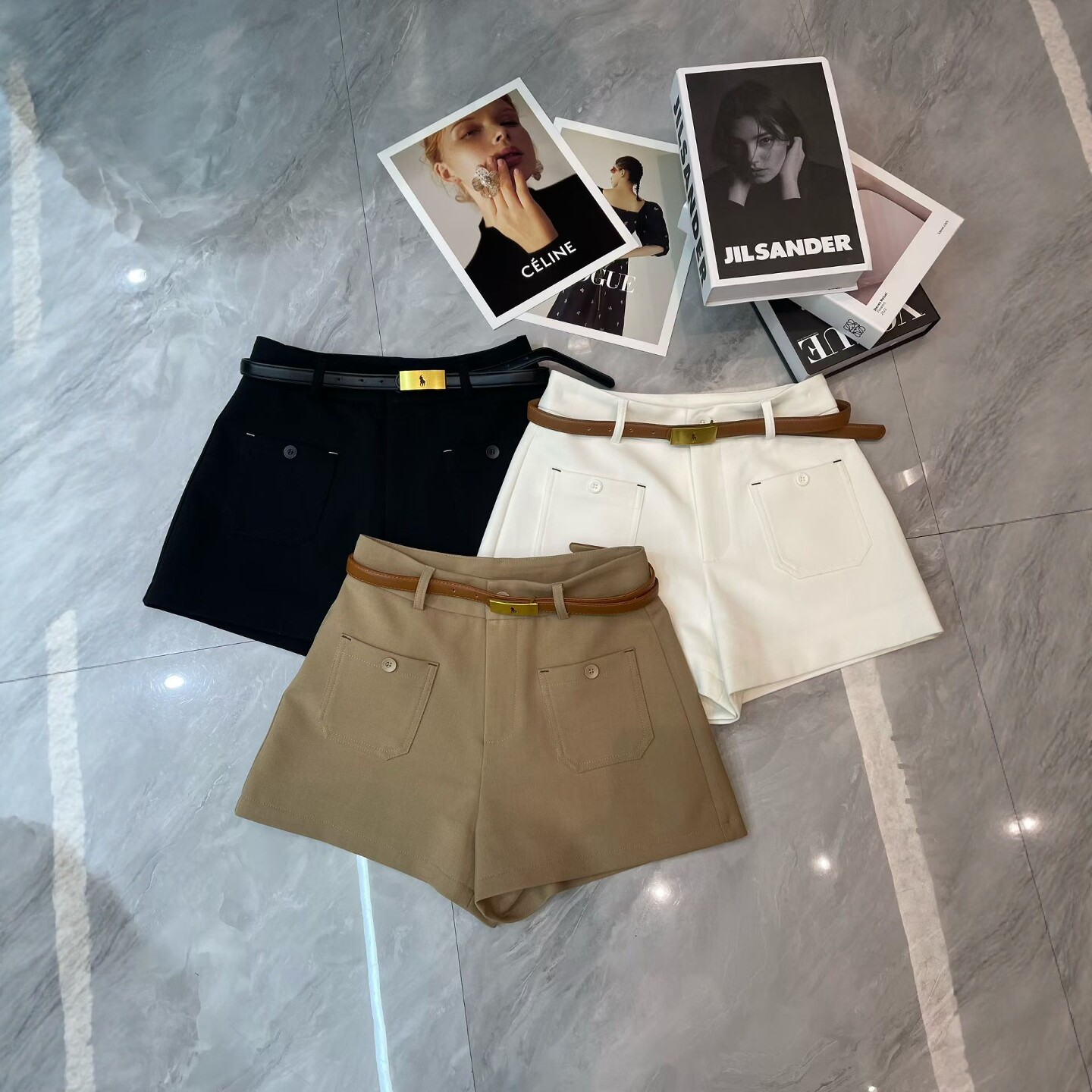 设计感双口袋百搭休闲阔腿短裤