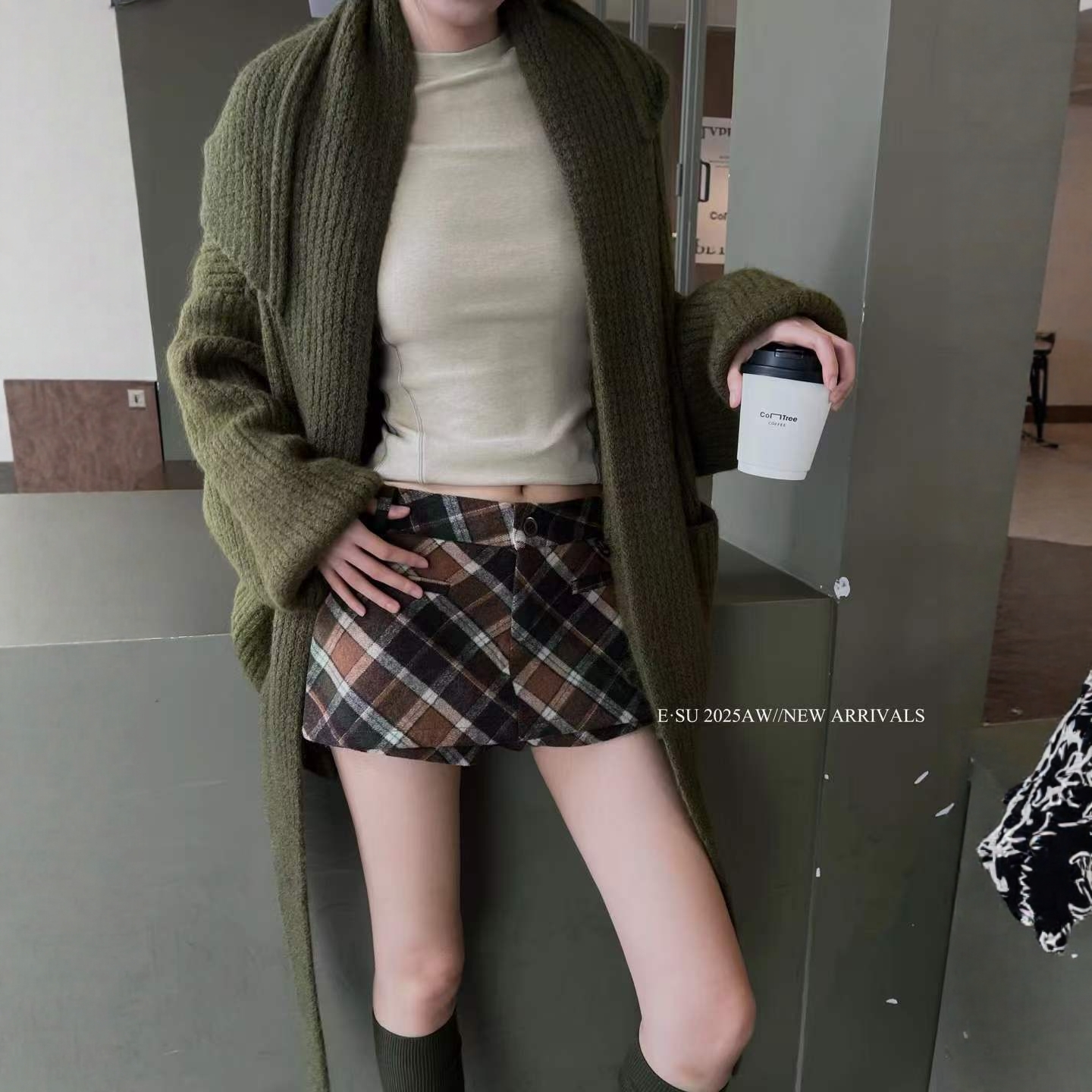 高腰显瘦百搭复古打底格子裤裙