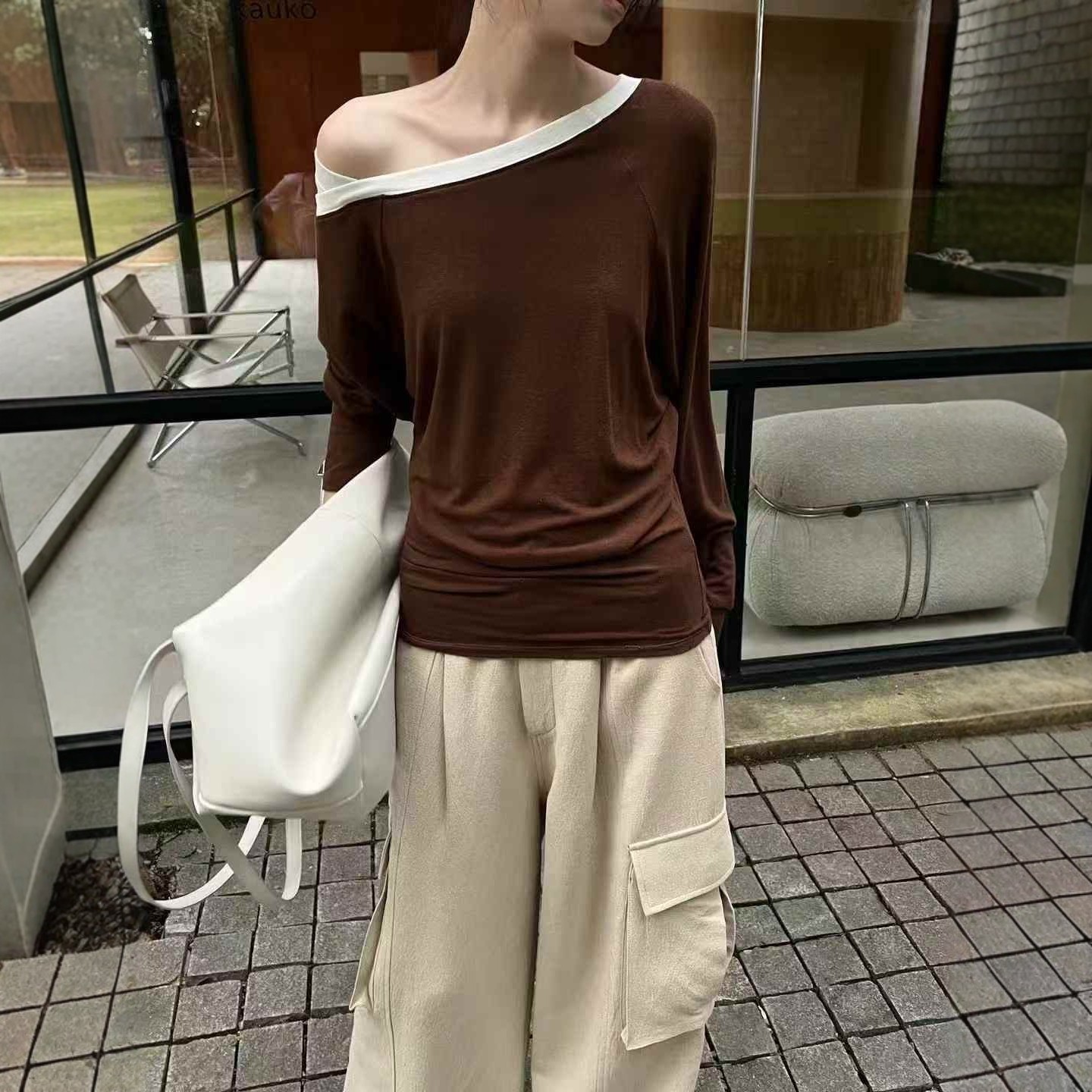 小众设计一字领打底衫T恤女