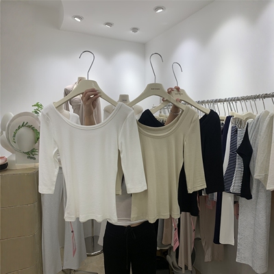 U领五分袖简约纯色打底衫T恤女