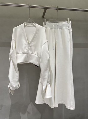 2026春季深V领拉链开衫卫衣短外套女松紧腰百搭宽松阔腿裤套装