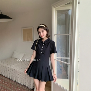 2026春夏新款POLO领学院风减龄百褶连衣裙女打底休闲短裤两件套