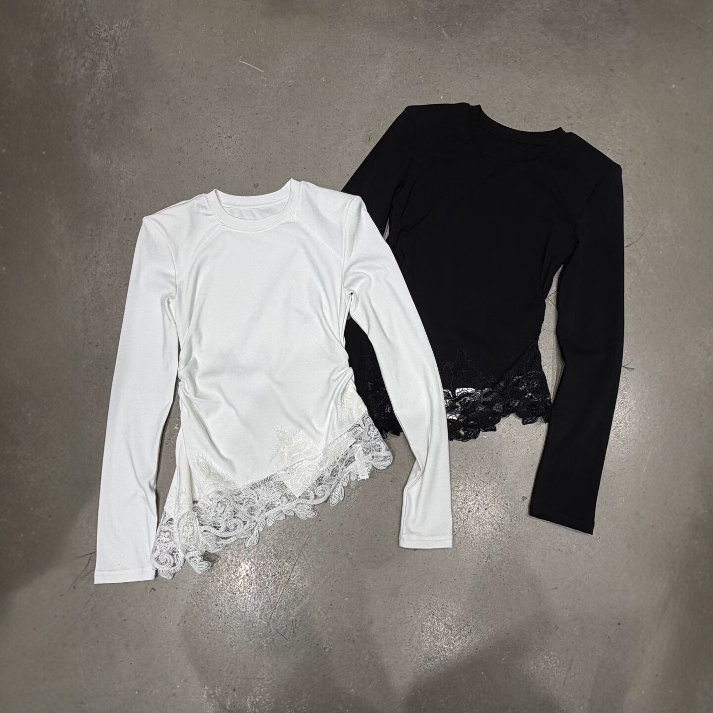 LIAN里安2026春季新款韩版设计感蕾丝拼接不规则百搭长袖T恤上衣