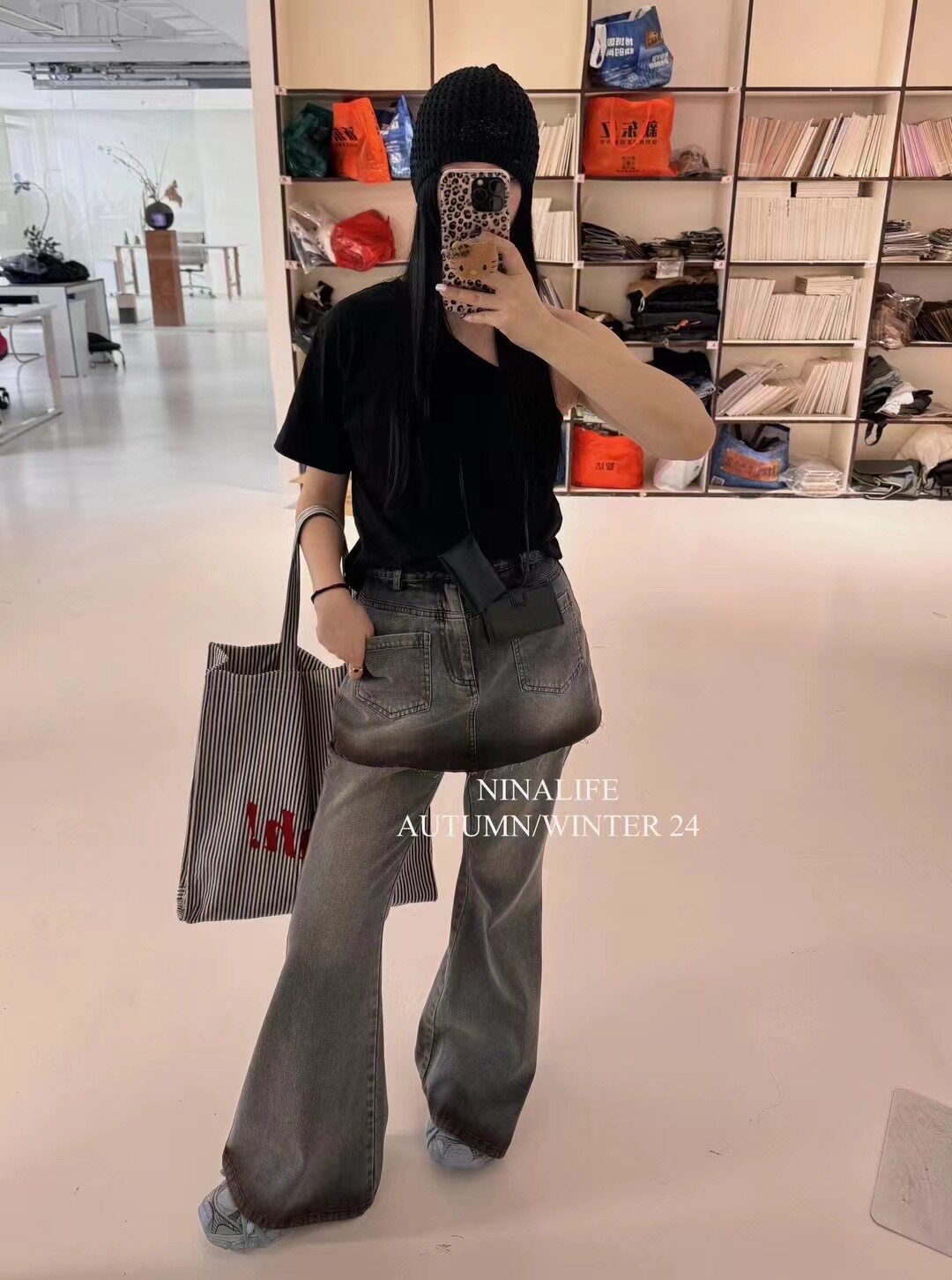 修身显瘦百搭复古喇叭裤裙女秋