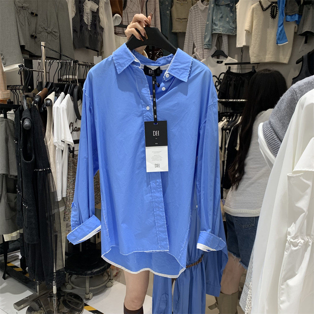 2026春季新款休闲衬衣女韩版字母刺绣单排扣百搭慵懒风衬衫上衣