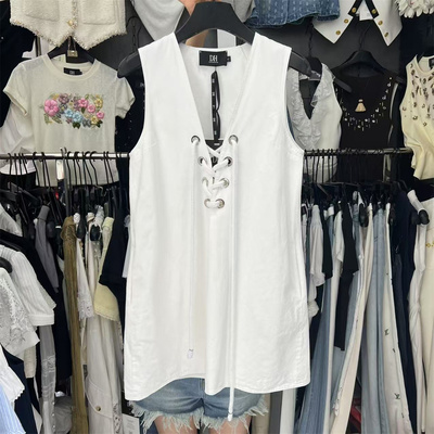 穿绳绑带宽松休闲背心连衣裙