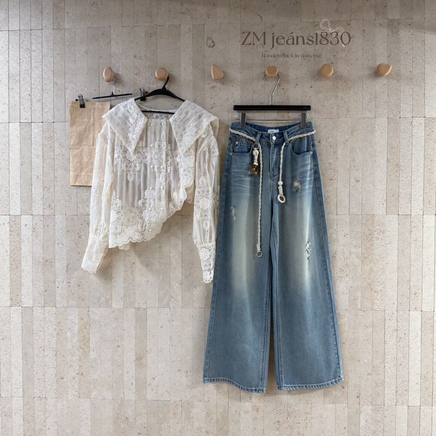 2026春季新款直筒裤女韩版设计感系带高腰洗水破洞百搭休闲牛仔裤