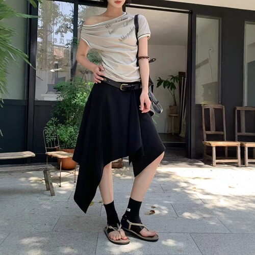 设计感不规则中长款半身裙