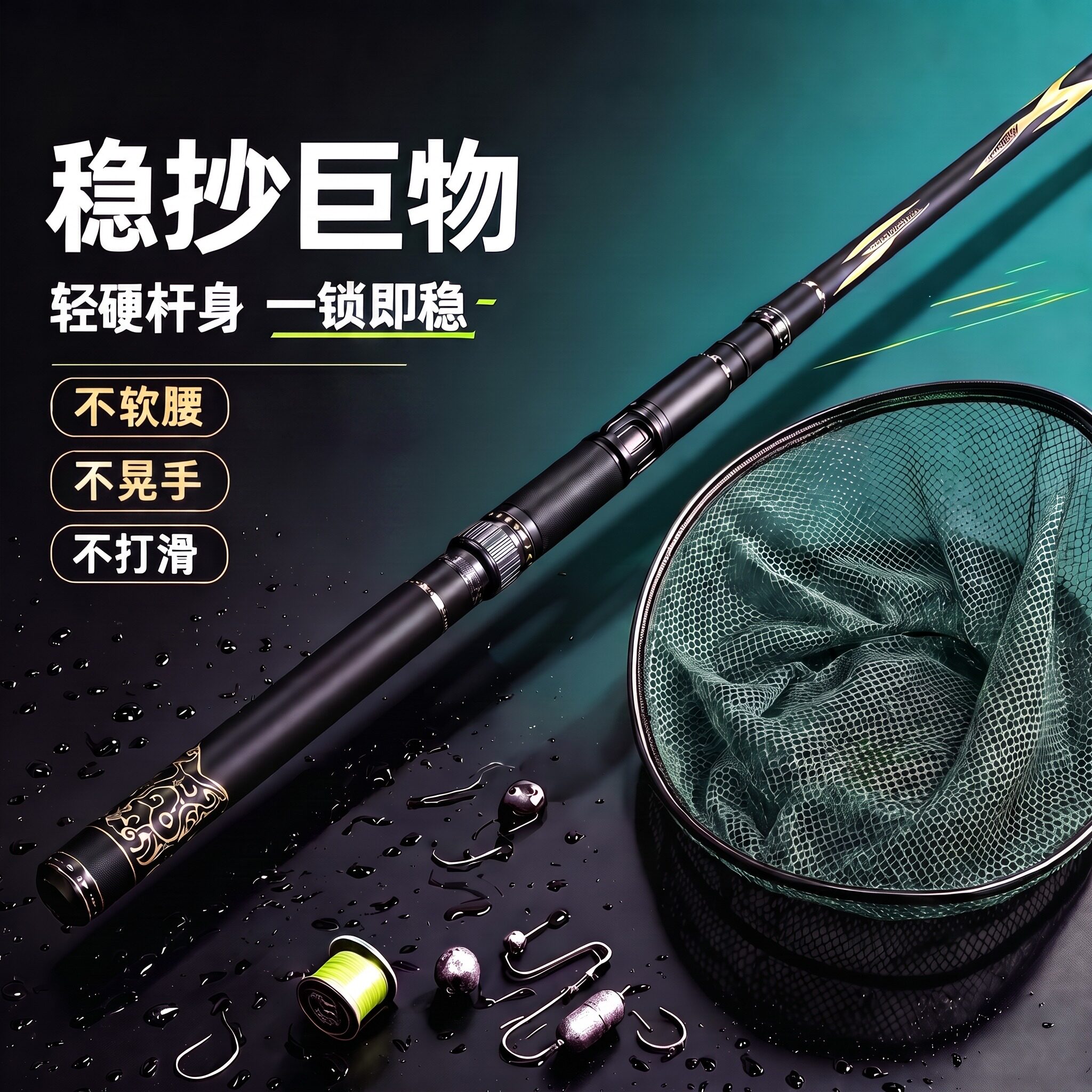 新款抄网捞鱼超轻超硬大物抄网竿碳素捕鱼抄网杆伸缩抄网钓鱼网兜