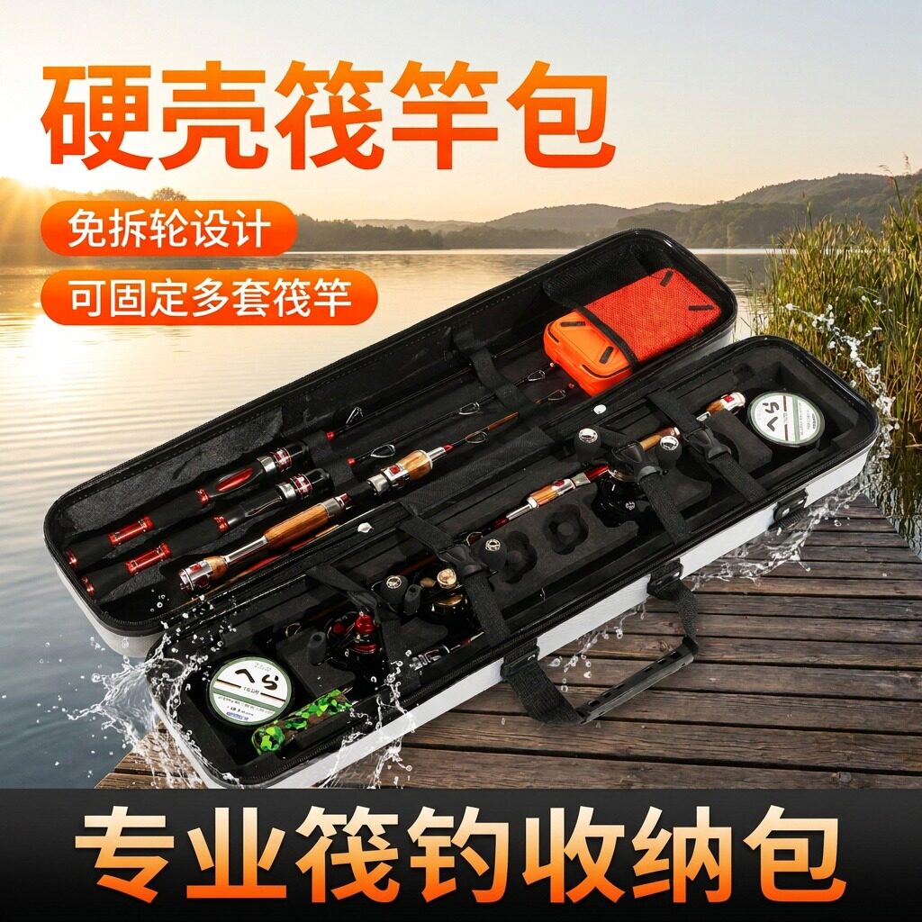 新款硬壳筏钓鱼竿包免拆轮水滴轮收纳包大容量便携桥钓筏钓杆包