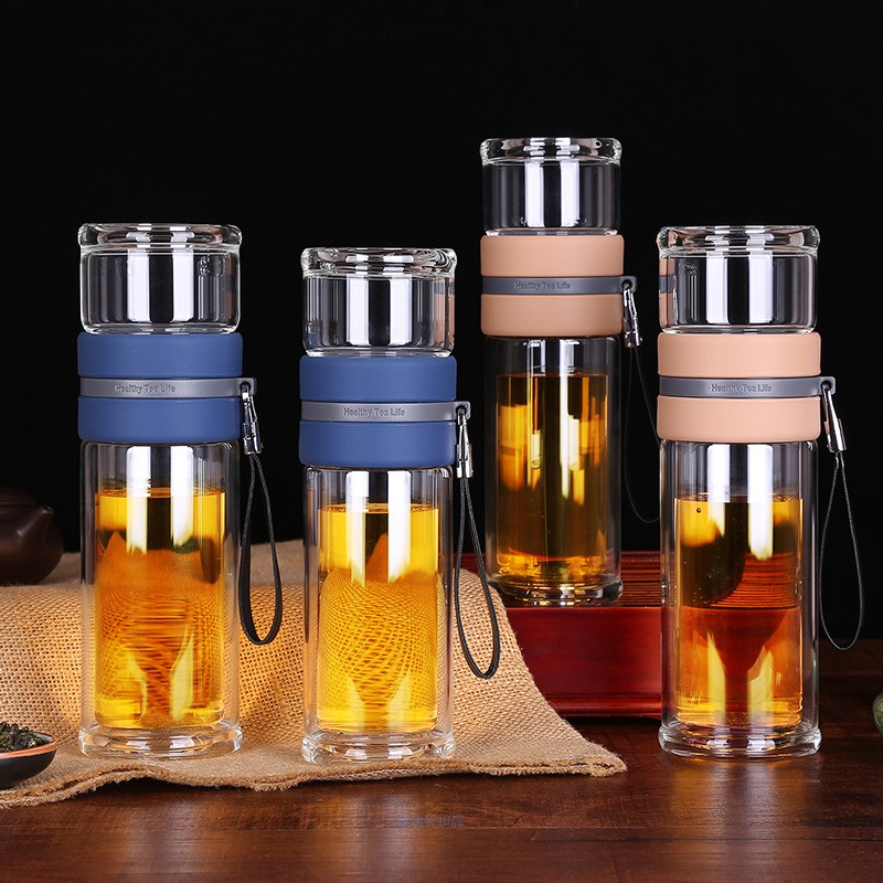 匡迪双层玻璃杯泡茶杯随手杯耐热图片
