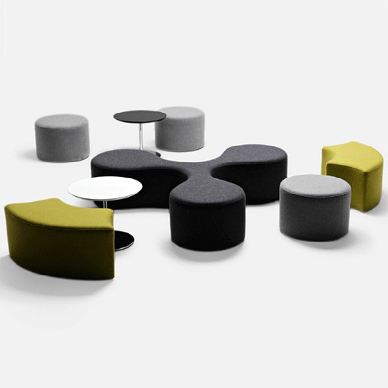 简约现代公共区异形分子墩创意员工休息室布艺沙发个性商场等候凳