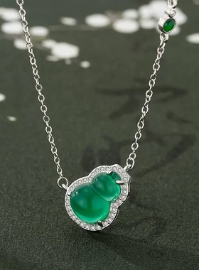 S925纯银天然绿玉髓葫芦项链女国风轻奢风优雅锁骨链气质百搭福气