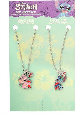 亚马逊跨境新品榜动漫卡通周边史迪仔安琪爱心拼接BFF好朋友项链