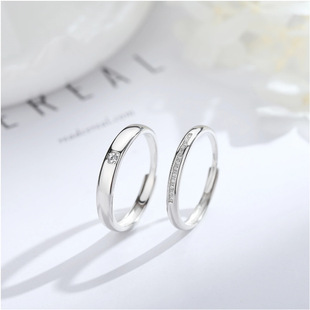 s925纯银排钻情侣戒指一对小众设计经典 简约男女对戒现货几何