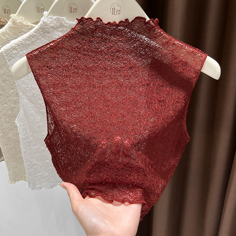 安可拉红假领子百搭女高档蕾丝打底衫2024新款半高木耳领毛衣内搭