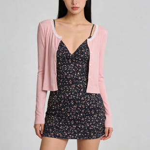 粉色小坎肩薄款外套防晒针织开衫薄款女春夏配吊带裙外搭罩衫披肩