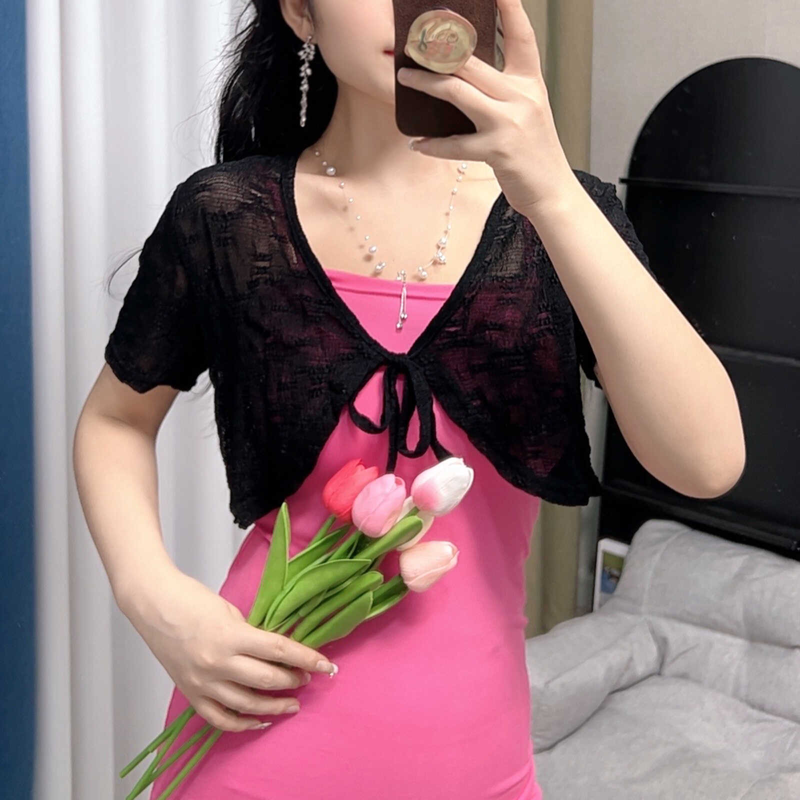 白色配裙子外搭短袖开衫女夏季防晒蕾丝小坎肩罩衫短款空调衫披肩