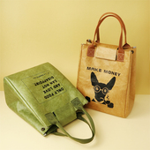 简约防水大容量牛皮纸饭包杜邦纸上班族复古饭盒手提袋保温便当袋