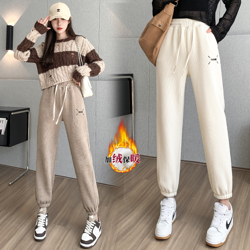 小个子学生束脚修身加绒保暖卫裤