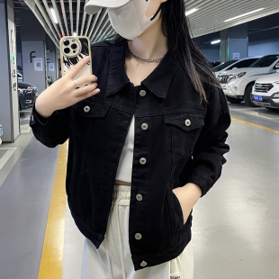 翻领夹克外搭小个子洋气百搭休闲上衣 黑色牛仔外套女短款 捡漏