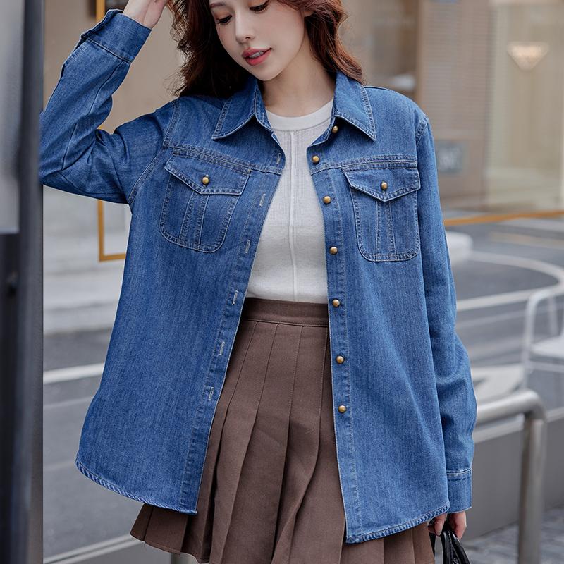 复古水洗牛仔衬衫女宽松叠穿衬衣