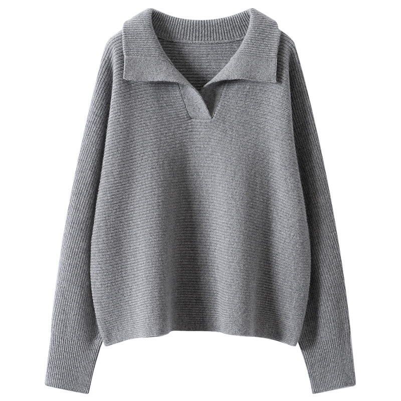 100%山羊绒女士翻领针织蝙蝠衫软糯亲肤宽松显瘦纯色休闲羊绒衫