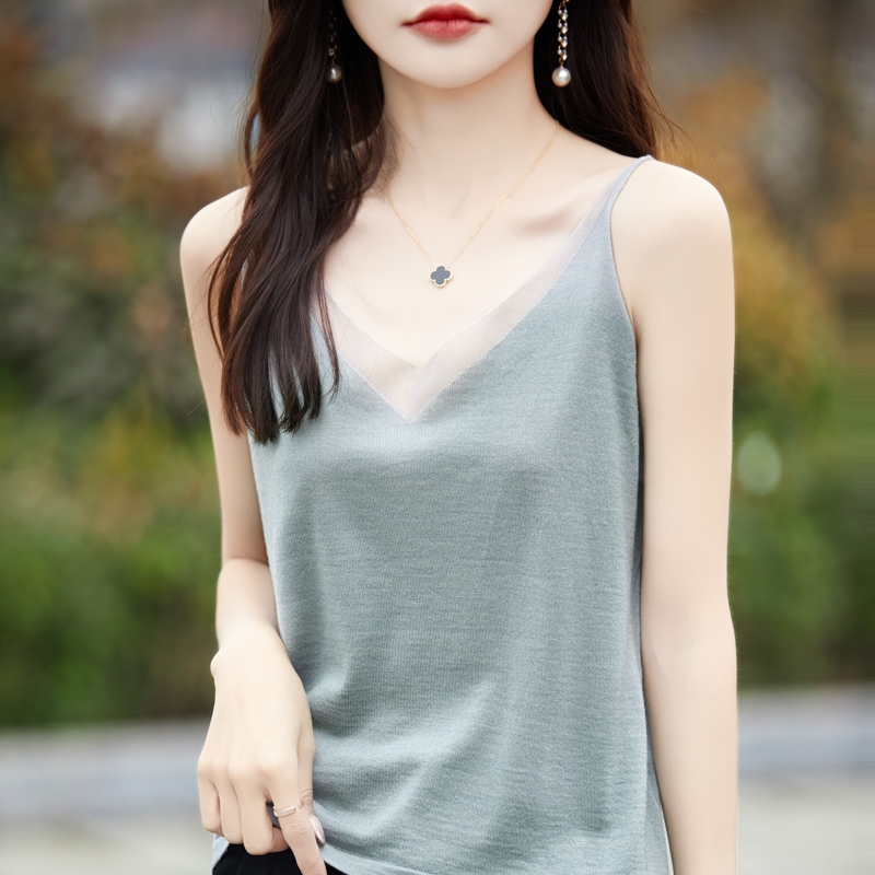 桑蚕丝女士V领吊带背心