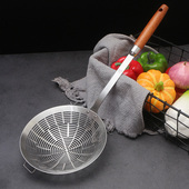 不锈钢木柄漏勺商用牛肉火锅勺捞面长网漏捞饺子加长防烫油炸网漏