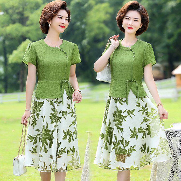 w31妈妈装夏装短袖洋气裙子中年女夏季a07中老年中长款夏天连衣裙