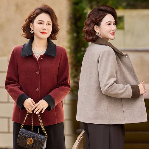 n24中老年毛妮褂子春秋装女毛呢大衣50岁60妈妈装c09短款尼子外套