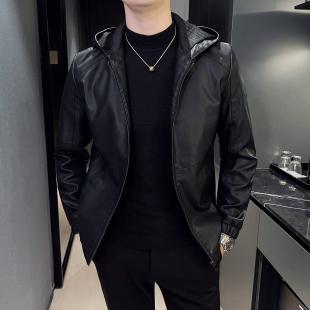 2026新款 修身 时尚 皮衣外套男士 a99痞帅机车服 帅气连帽衫 w21春季
