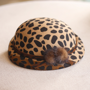 法式老钱风羊毛定型渐变秋冬豹纹贝雷帽子女复古画家帽时装帽出游