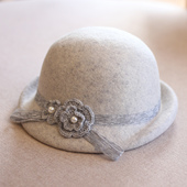 澳洲羊毛卷边礼帽女秋冬显脸小渔夫帽法式 复古小香风优雅花朵盆帽