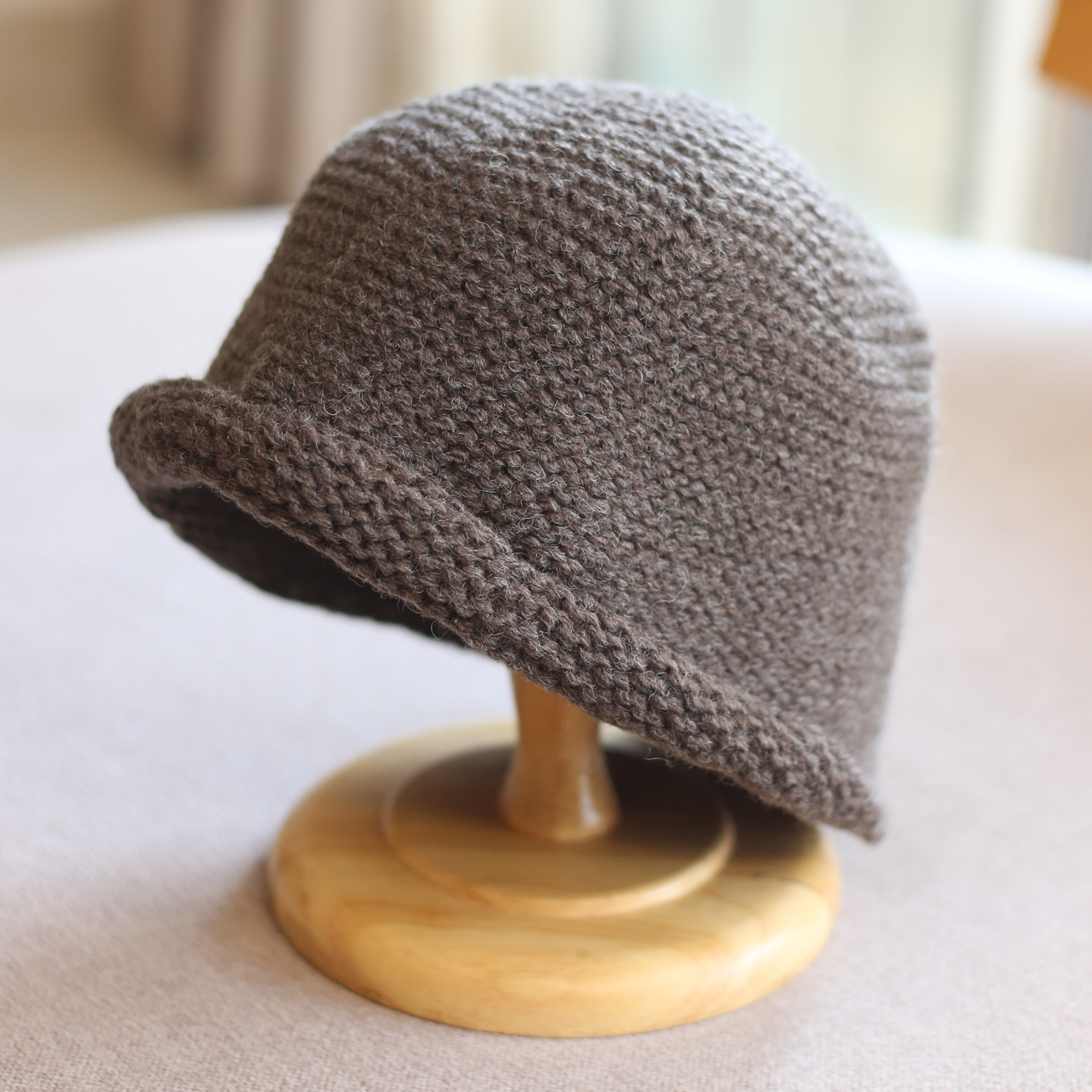 日本zg款翘边渔夫帽子女秋冬羊毛混纺针织帽简约纯色毛线帽水桶帽