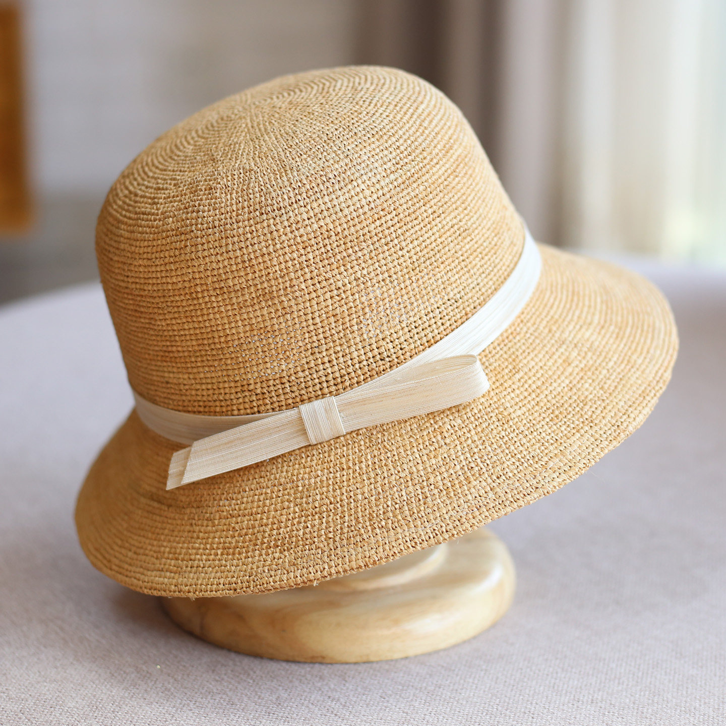 夏季韩版拉菲草丝麻蝴蝶结手工编织海边沙滩帽防晒盆帽草帽渔夫帽